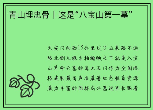 青山埋忠骨｜这是“八宝山第一墓”