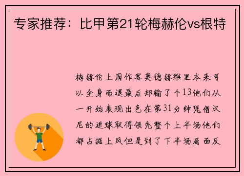 专家推荐：比甲第21轮梅赫伦vs根特